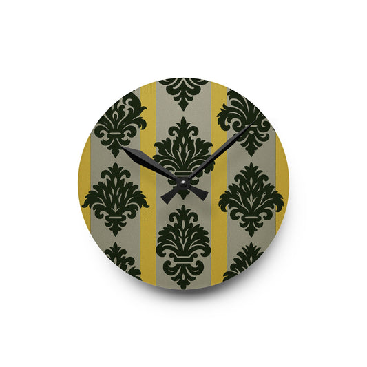 Chic Vintage Acrylic Wall Clock, Elegant Home Decor, Statement Timepiece, Style Gift, Retro Vibe Wall Art - Silver & Gold Striped Black Baroque