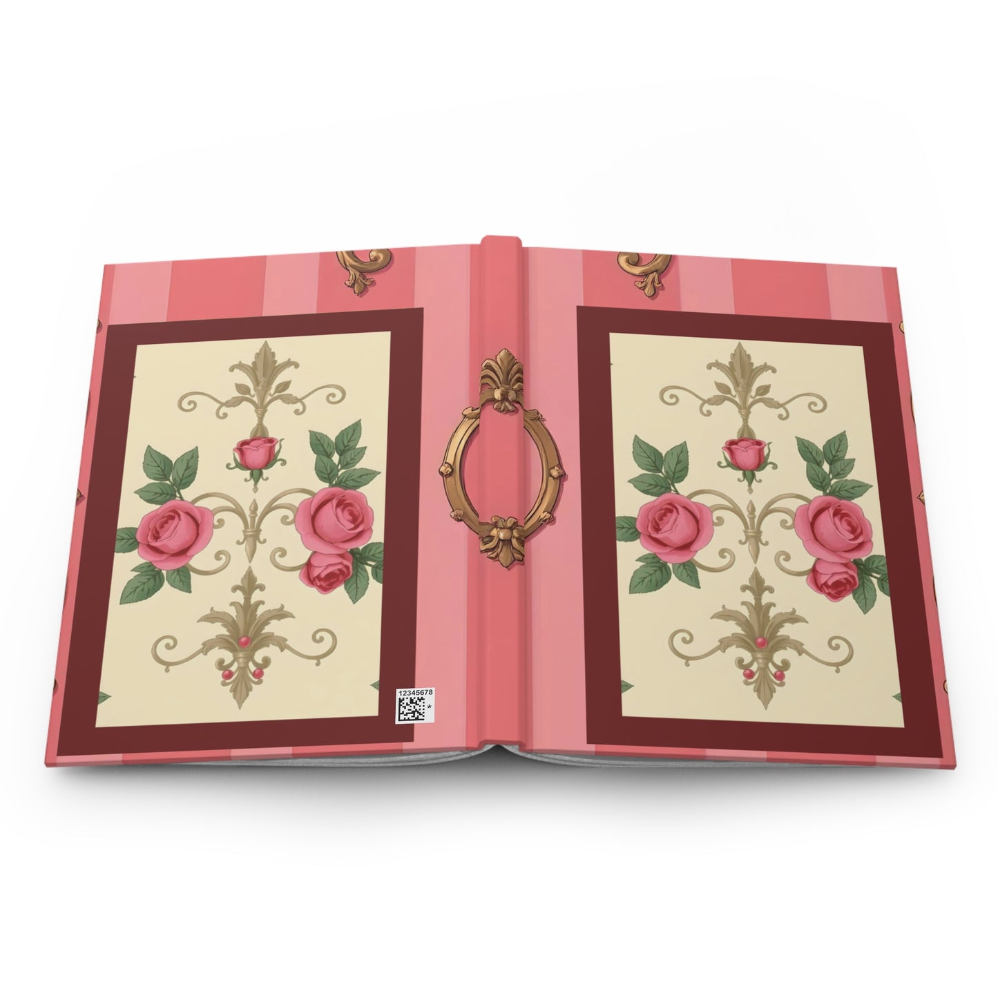 Elegant Floral Hardcover Journal - Vintage Rose Design - Pink Striped Baroque & Roses