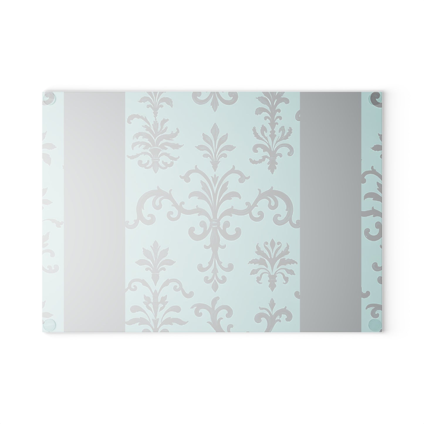 Elegant Glass Cutting Board - Kitchen Decor, Wedding Gift, Home Cooking, Stylish Homeware, Gift for Chefs - Teal Striped Rococo