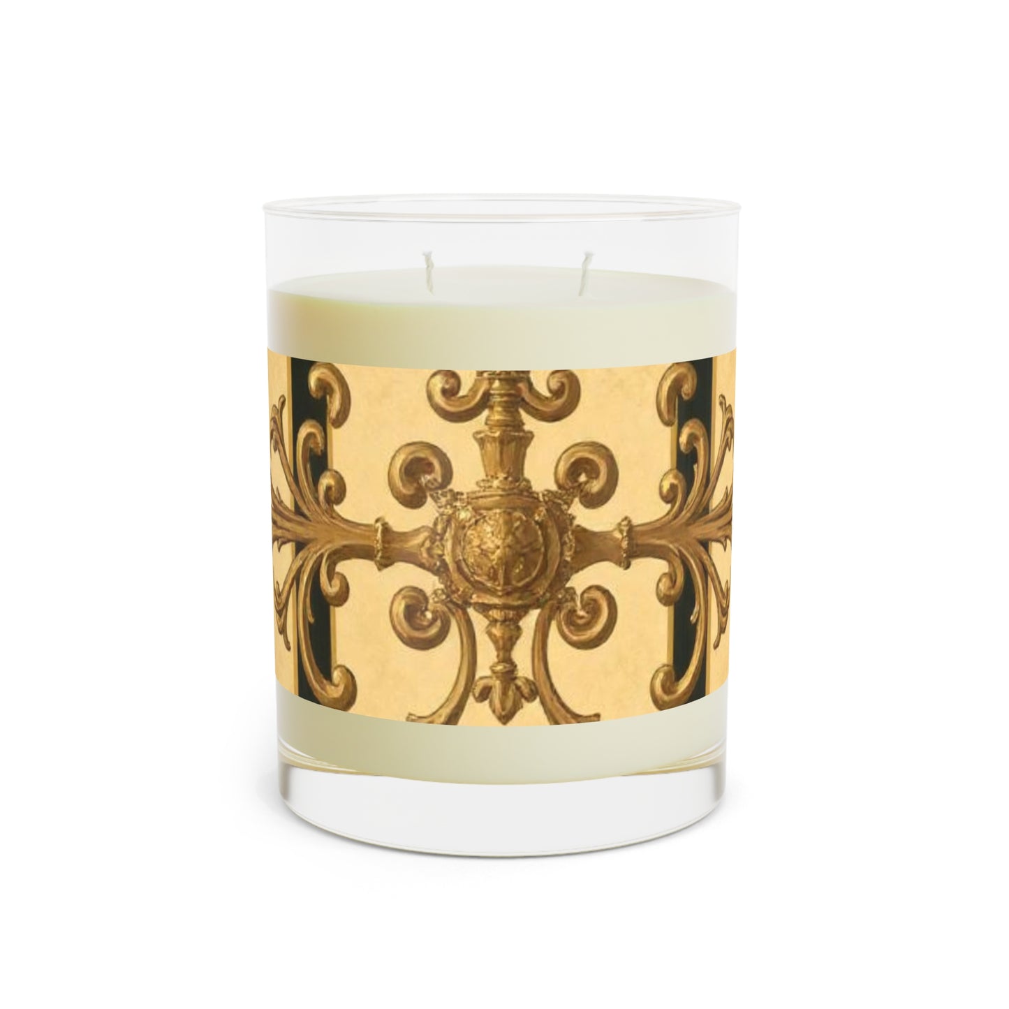 Elegant Gold Foil Scented Candle, Decorative Aromatherapy Gift, Home Décor Candle, Luxe Candle for Relaxation - Matte Yellow Striped Antique Rococo