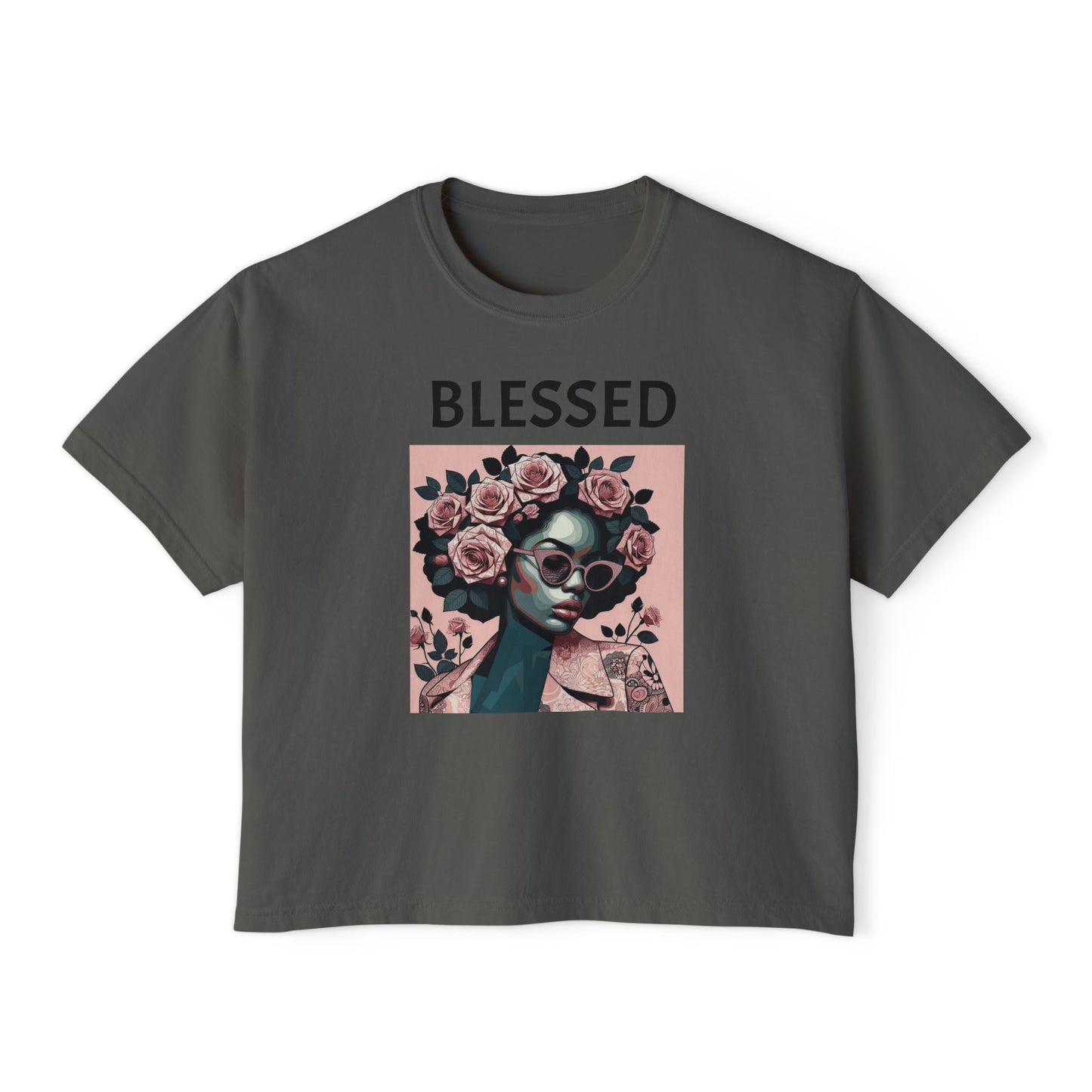 Blessed Women's Boxy Tee, Inspirational Graphic Tee, Positive Affirmation Shirt, Gift for Her, Casual Wear, Self-Love Top - Black Lettering