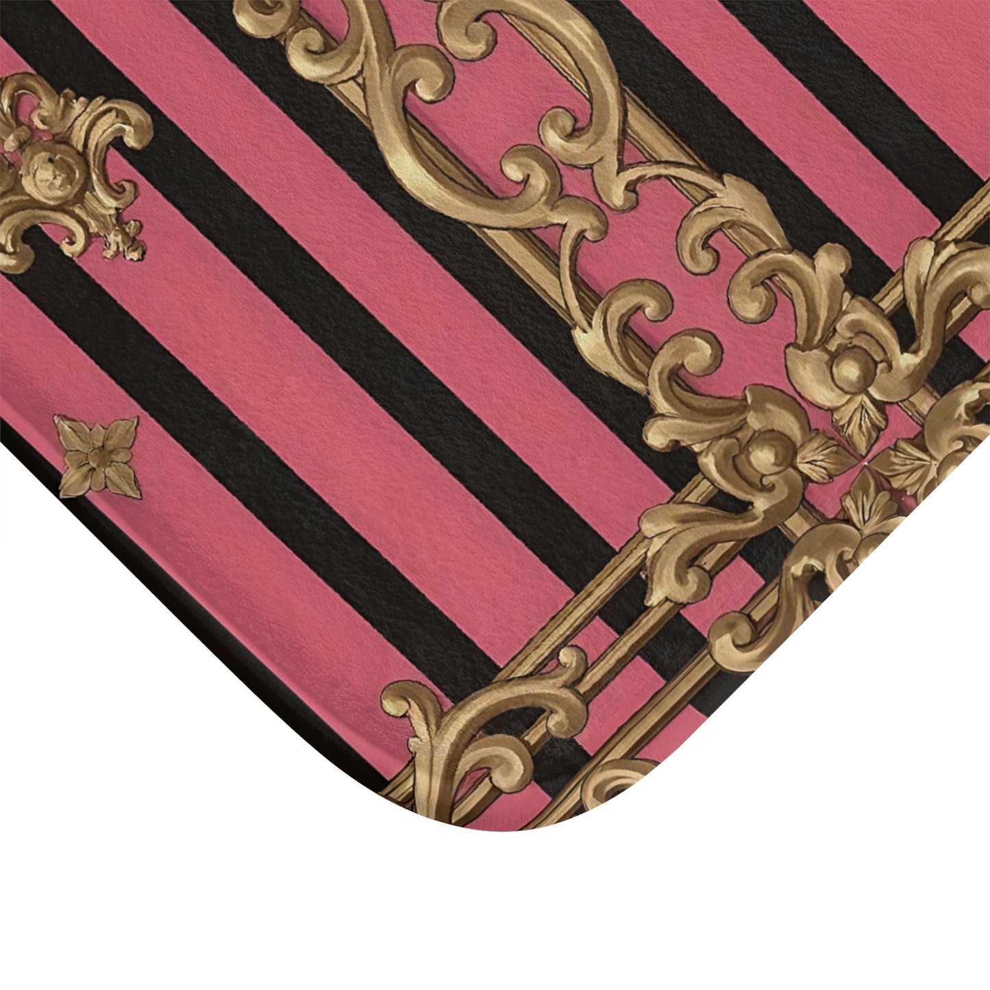 Elegant Pink and Gold Striped Bath Mat, Luxurious Home Decor for Bathroom, Wedding Gift, Spa Gift, Bathroom Accessories - Pink Striped Gold Rococo