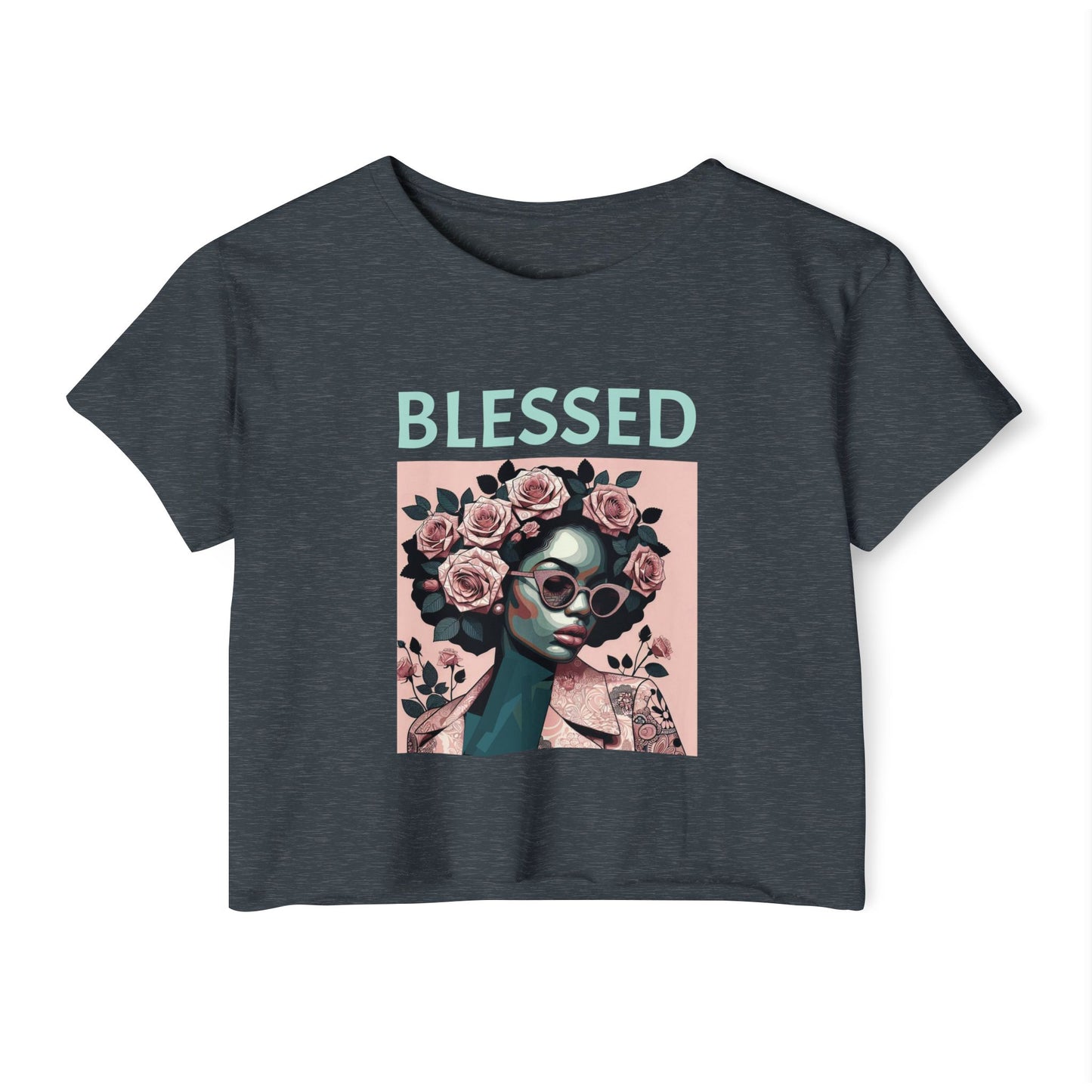Women's Festival Crop Top - Blessed Graphic Tee, Boho Style Shirt, Summer Outfit, Gift for Her, Festival Wear, Trendy Casual Top - Mint Lettering