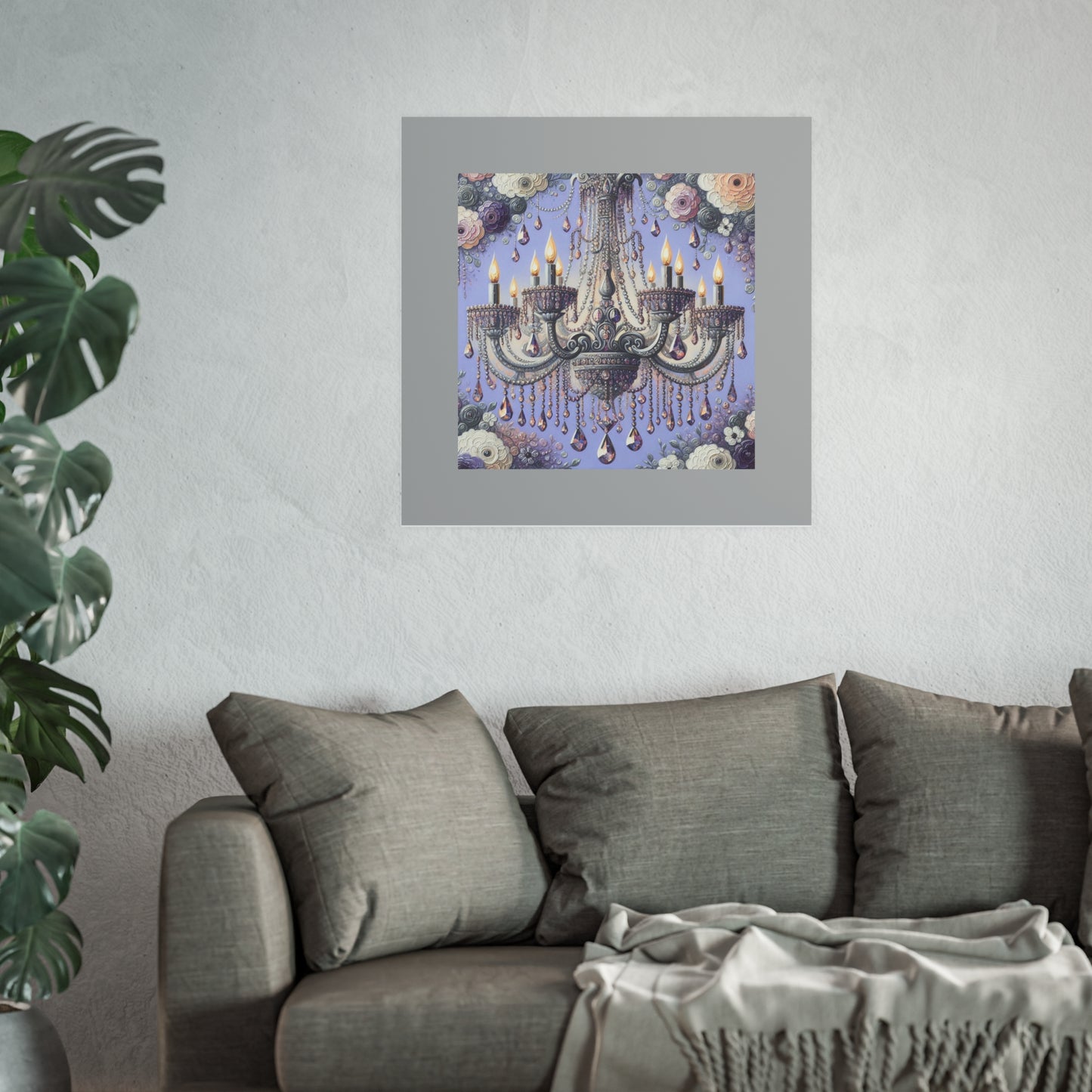 Elegant Floral Chandelier Poster, Art Print for Home Decor, Gift for Art Lovers, Wall Art for Living Room, Birthday Gift Idea - Lilac Jeweled Chandelier