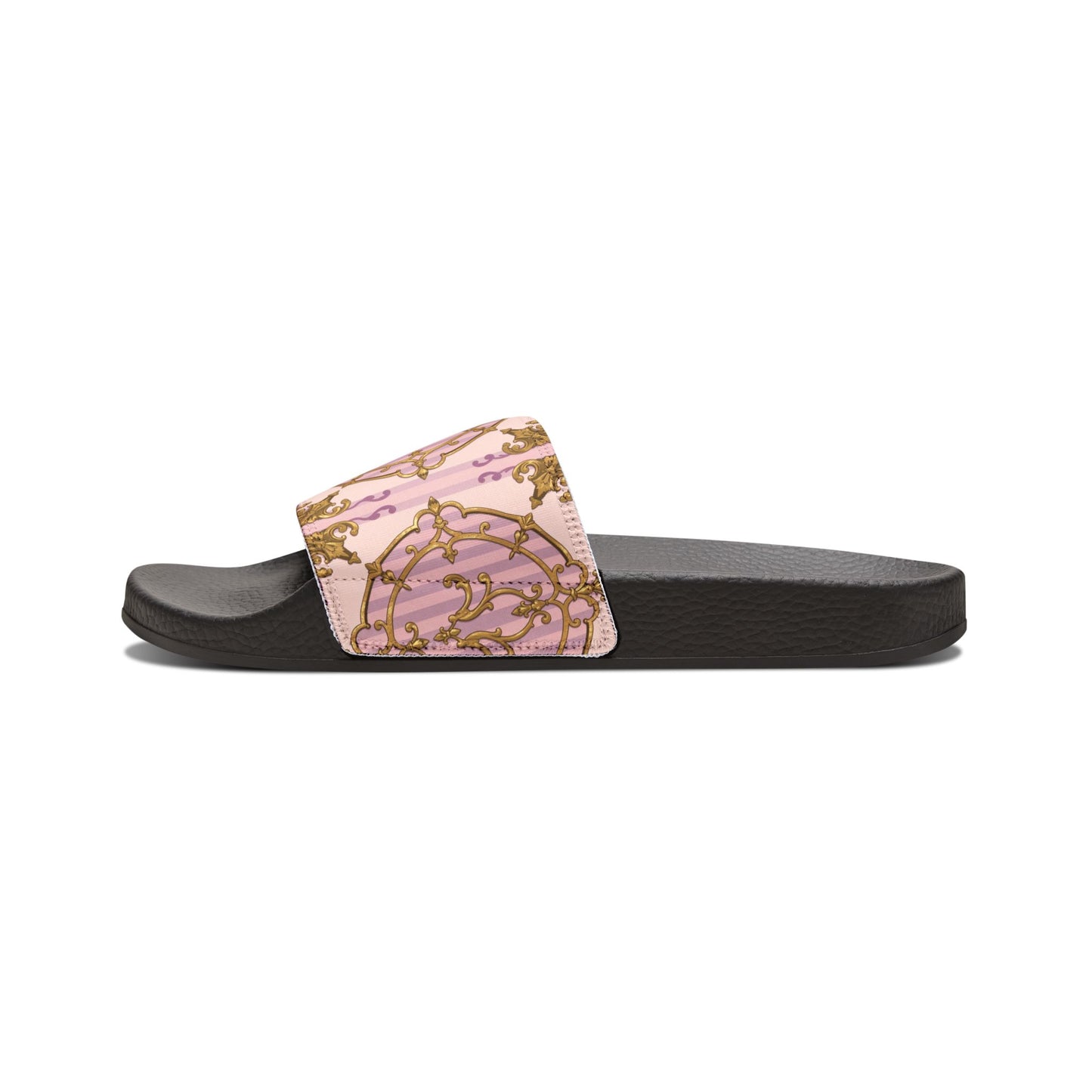Stylish Lavender & Alabaster Striped Gold Baroque Women's Removable-Strap Sandals - Perfect for Summer, Beach Days, Casual Outings, Weddings