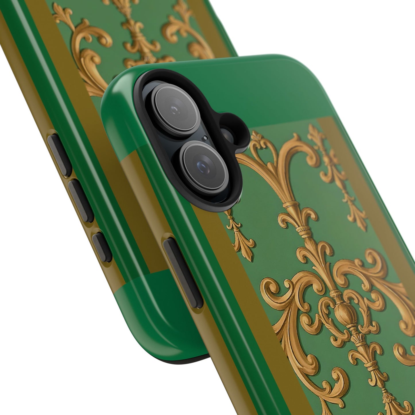 Elegant Floral Tough Phone Case, Durable Phone Cover, Gifts for Her, Stylish Protection, Chic Phone Accessory - Olive Green Striped Rococo