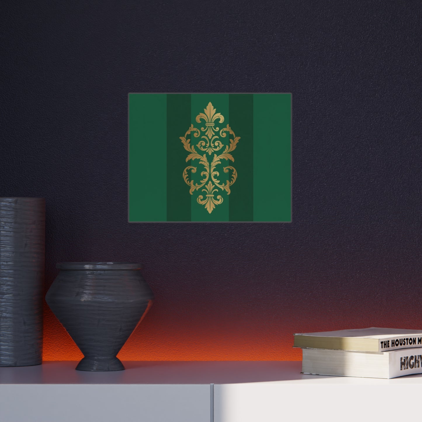 Gold Baroque Green Striped Foam Board Wall Art — Elegant Decorative Plaque
