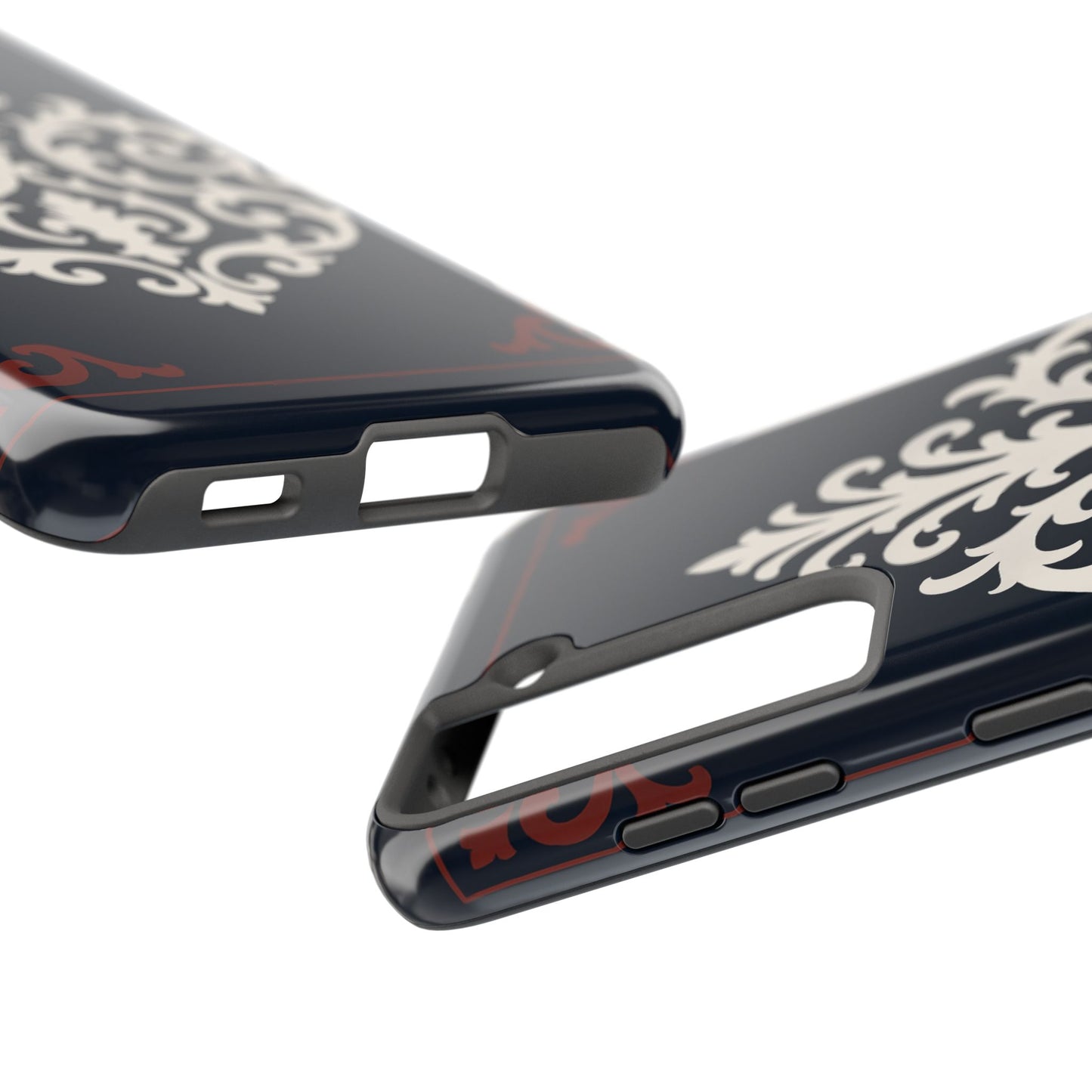 Dusk Blue-Maroon & White Baroque Tough Phone Case — Vintage Scroll Design