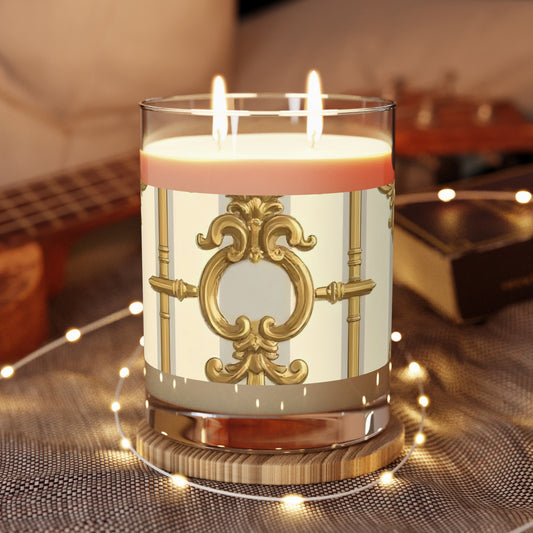 Luxurious Decorative Candle - Elegant Aromatherapy Gift, Home Decor, Relaxation, Wedding Favors - Matte Gray & Cream Striped Gold Baroque