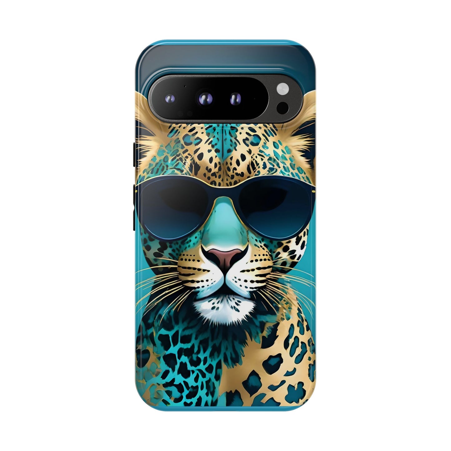 Phone Case - Aqua & Gold Leopard In Sunglasses Design