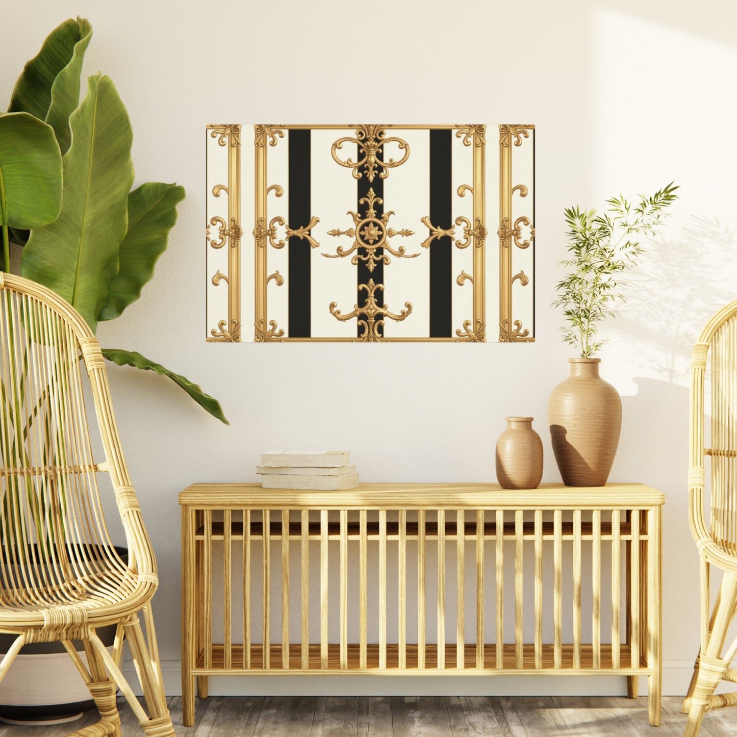 Elegant Foam Board Wall Art, Decorative Display, Home Decor, Office Decor, Visual Boards, Art Displays - Black & White Striped Gold Baroque