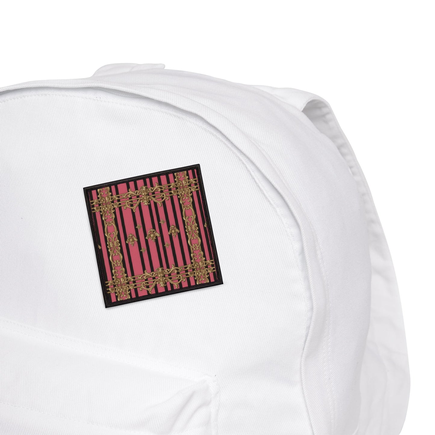 Stylish Iron-On Patches for Jackets, Bags & More, Trendy Embellishments for Fashion Lovers - Pink Striped Gold Rococo
