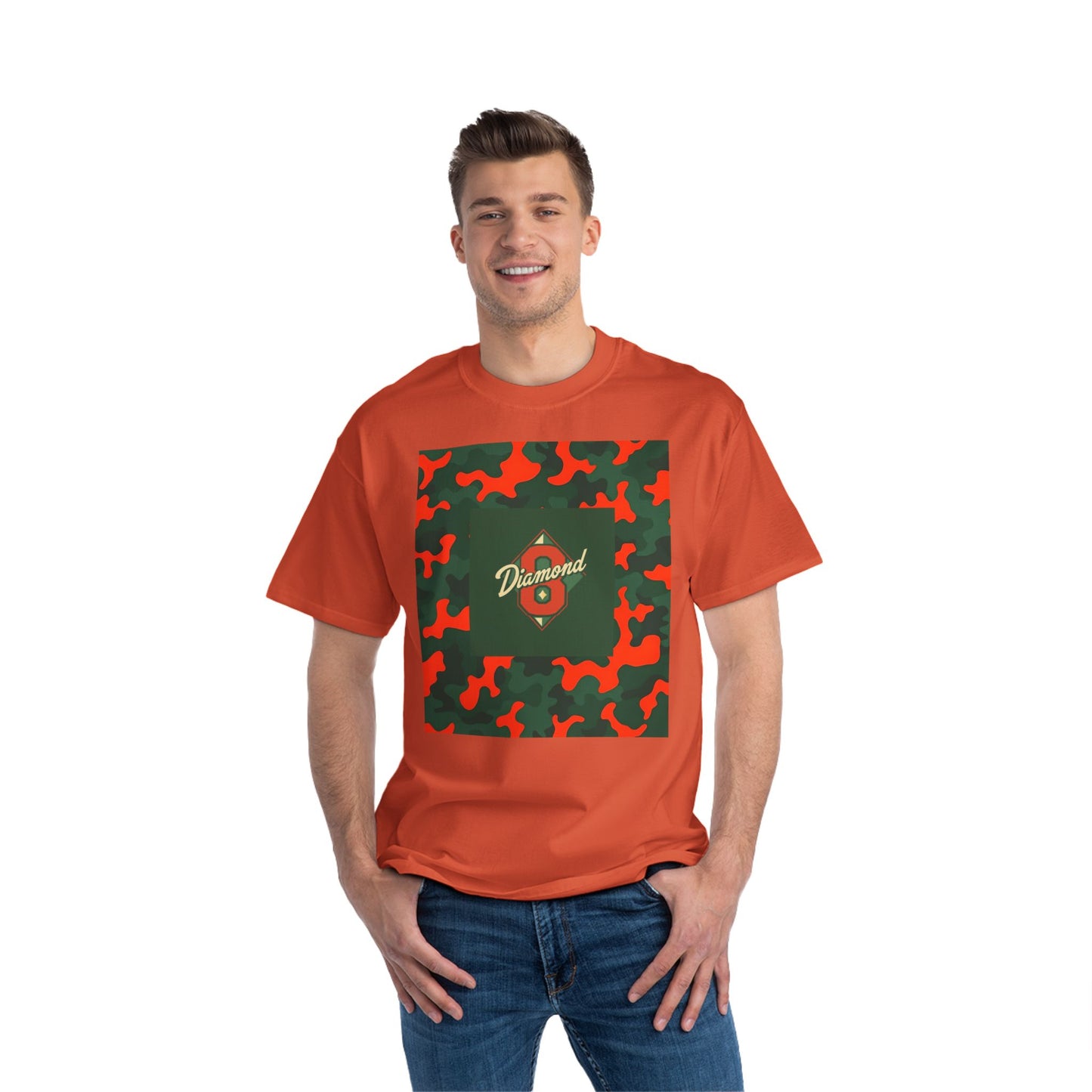 Camo Graphic Tee, Unisex, Trendy Streetwear, Stylish Summer Top, Perfect for Casual Outings - Green & Orange Camo Diamond 8