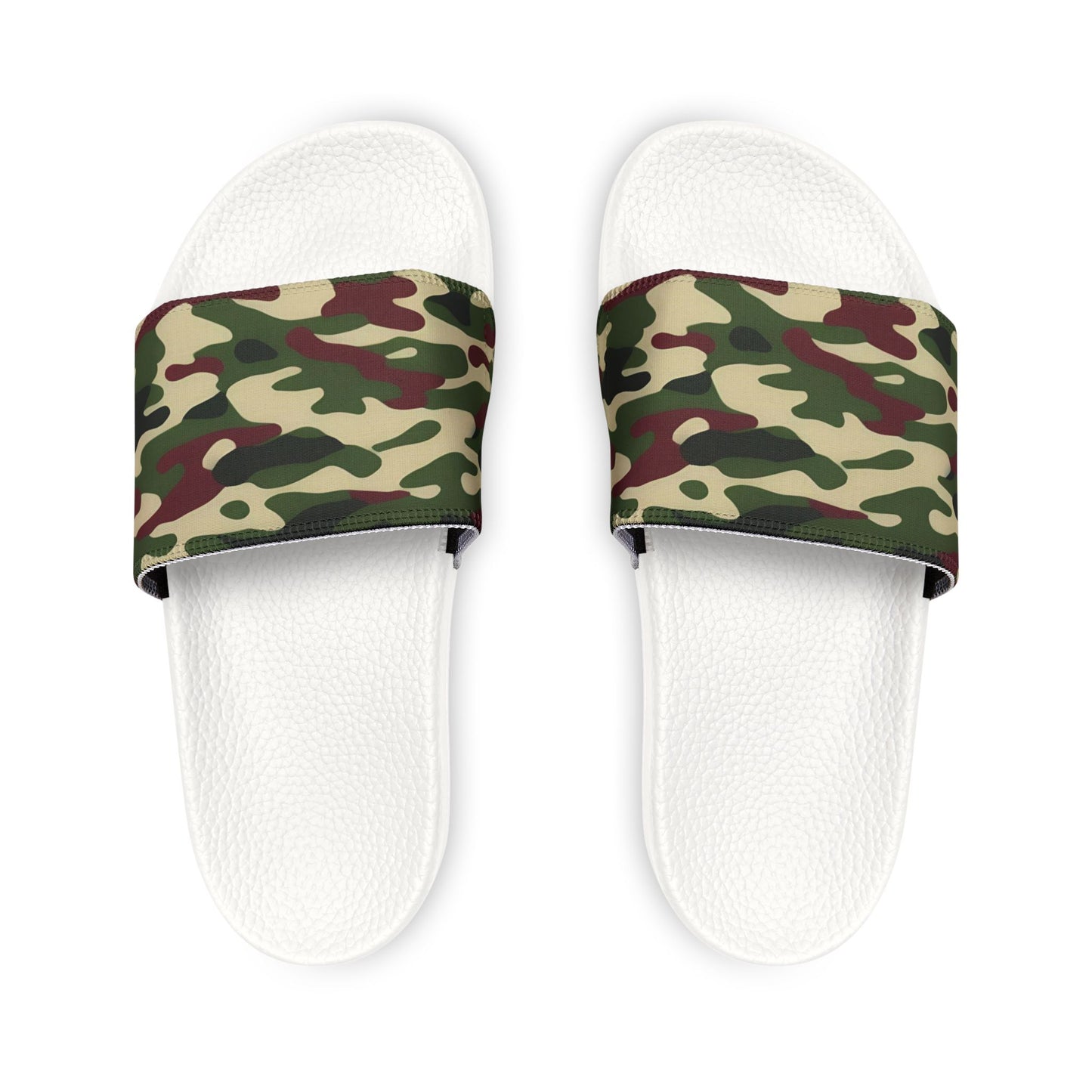 Camo Print Men's Sandals | Summer Footwear, Vacation Shoes, Casual Slides, Outdoor Wear, Stylish Comfort - Army Green & Burgundy Camo