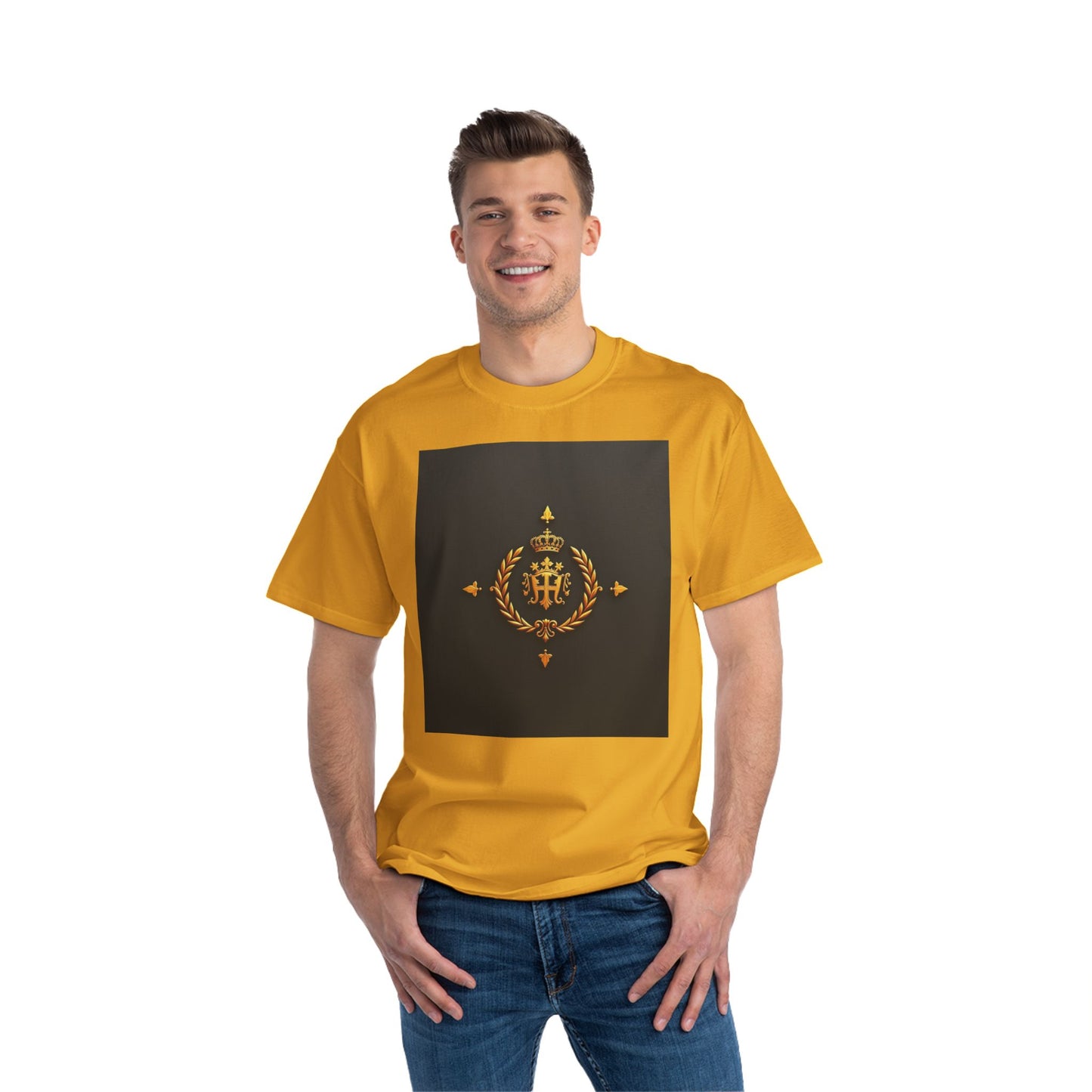 Stylish Gold Emblem T-Shirt, Casual Tee, Unique Gift, Everyday Wear, Graphic Shirt, Fashion Statement - Gold Crest