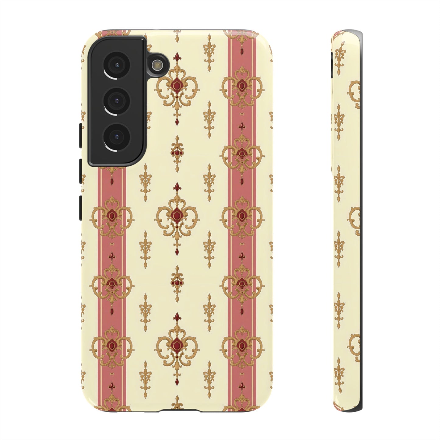 Elegant Floral Motif Phone Case - Tough Cases with Vintage Design - Mauve Striped Gold Damask