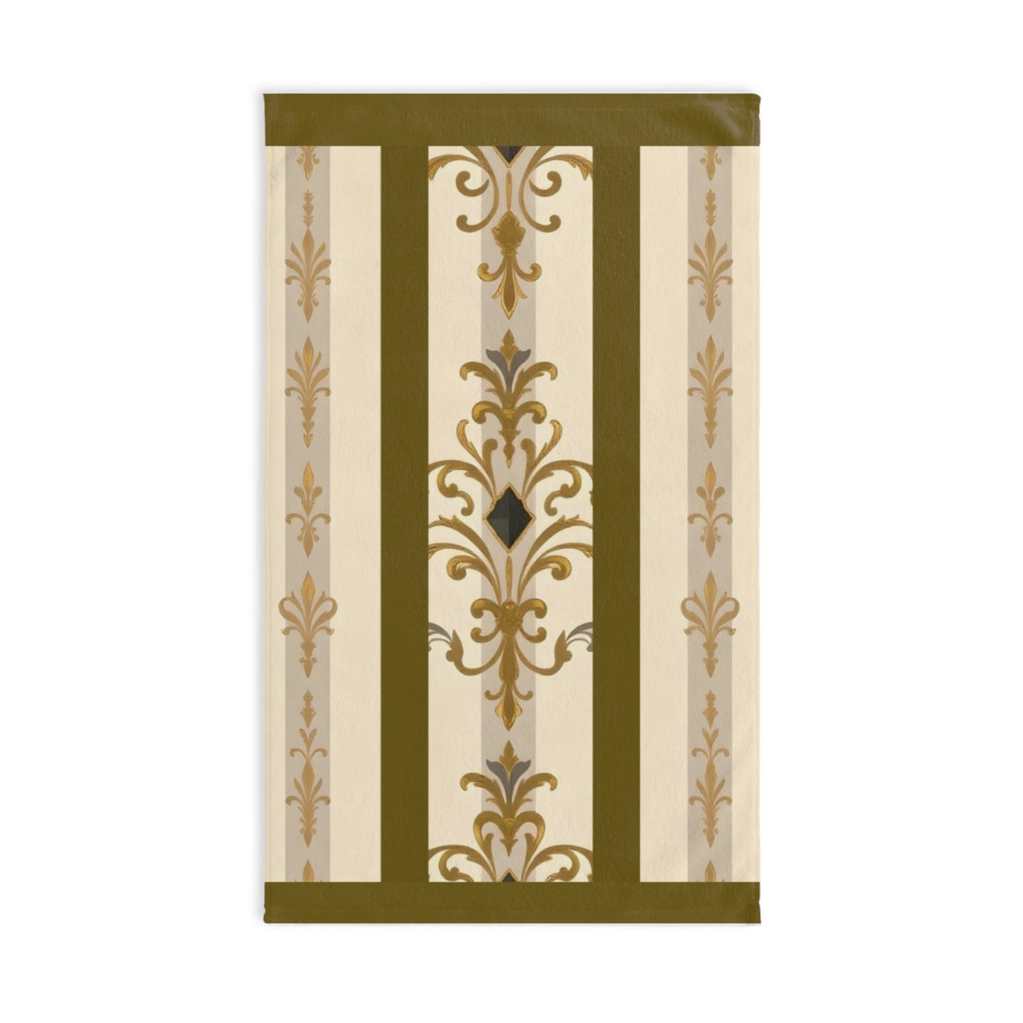 Luxurious Ornate Hand Towel - Elegant Home Décor - Olive Striped Gold Damask