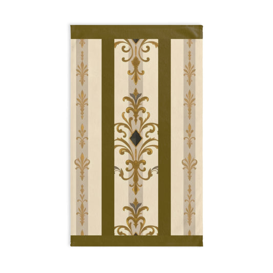 Luxurious Ornate Hand Towel - Elegant Home Décor - Olive Striped Gold Damask