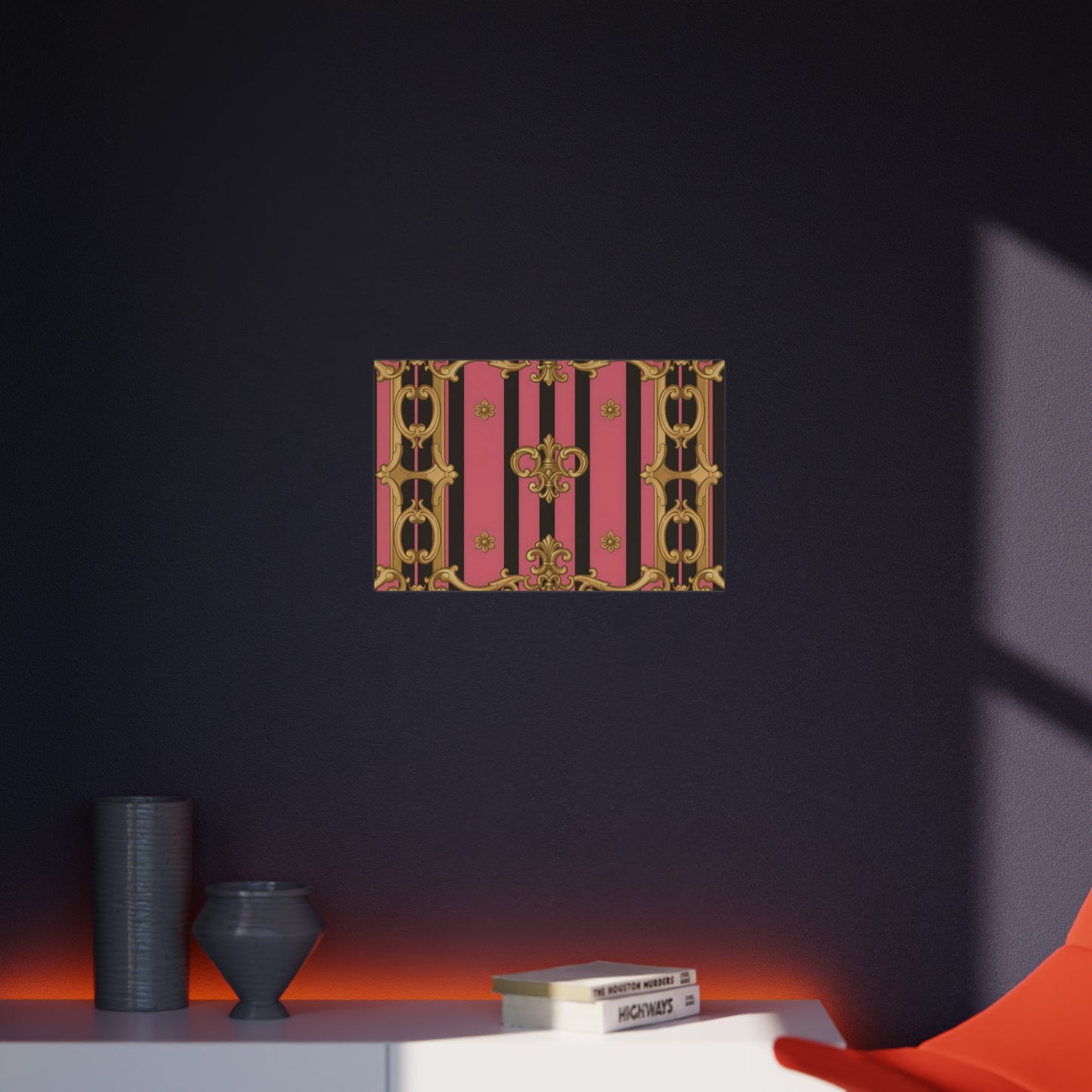 Elegant Decorative Foam Board - Chic Wall Decor, Glam Home Art, Stylish Backdrop, Gift for Her - Pink & Black Striped Gold Baroque