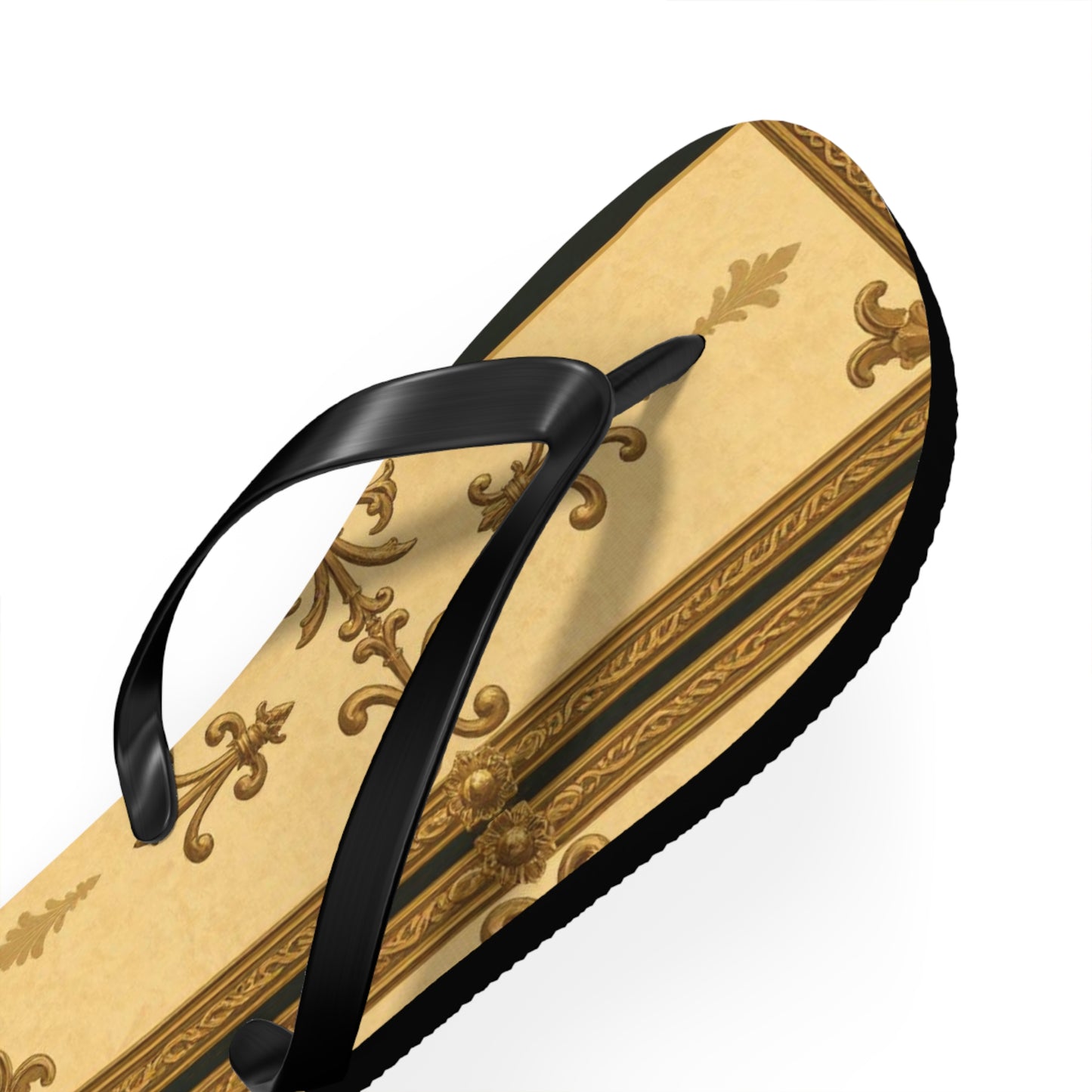 Elegant Vintage Flip Flops, Summer Footwear, Beach Sandals, Vacation Essentials, Relaxation, Unique Gifts - Matte Yellow Striped Antique Rococo