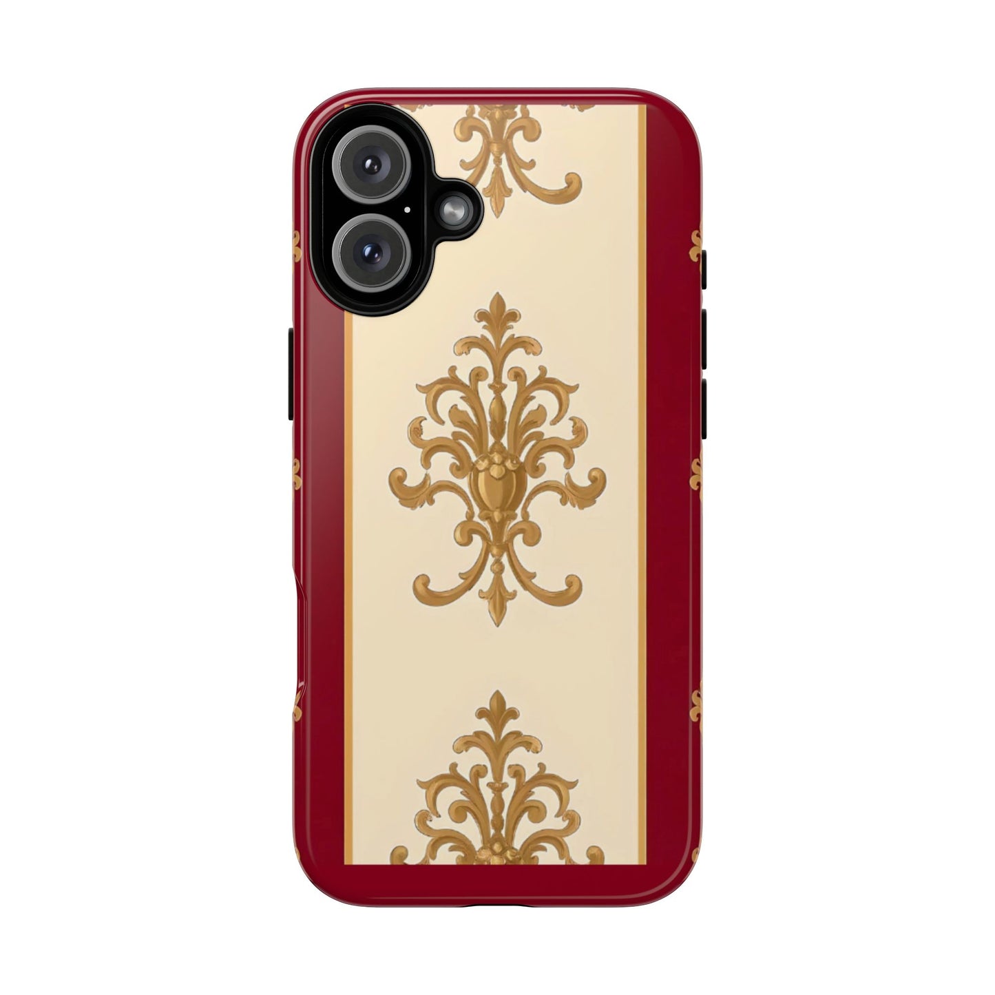 Elegant Floral Motif Phone Case - Tough Cases with Vintage Design - Dusk Red Striped Gold Damask