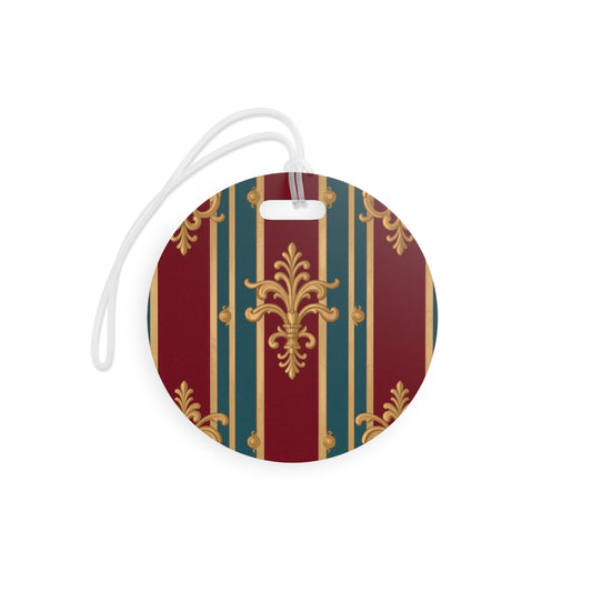 Vintage-Style Luggage Tags | Travel Accessories, Personalized Baggage Tags, Holiday Gifts, Custom Travel Tags - Burgundy Striped Gold Baroque