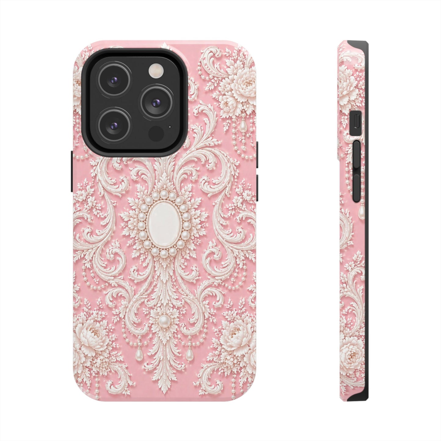 Pink Rococo Elegant Floral Tough Phone Case - Pink Vintage Design