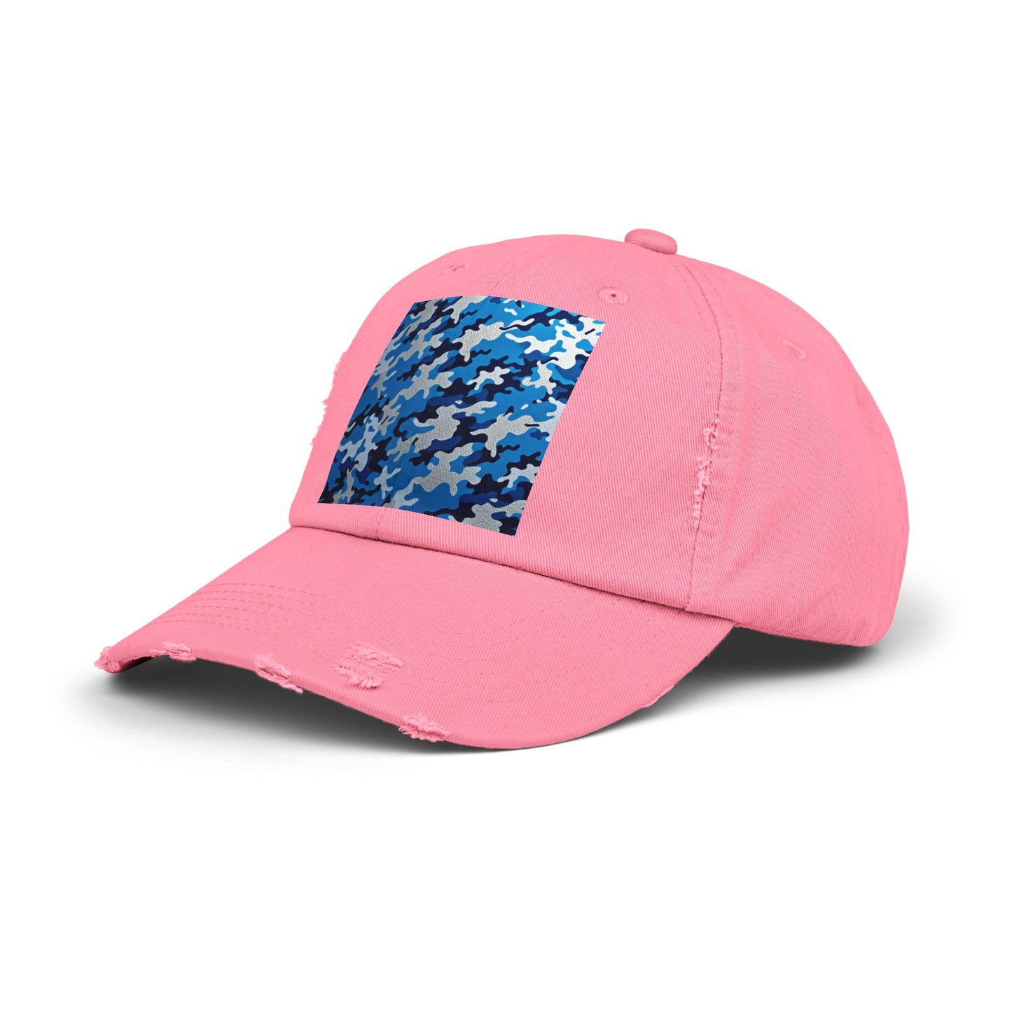 Stylish Unisex Distressed Cap, Casual Summer Hat, Trendy Gift for Him/Her, Comfortable Everyday Accessory - Blue Camo