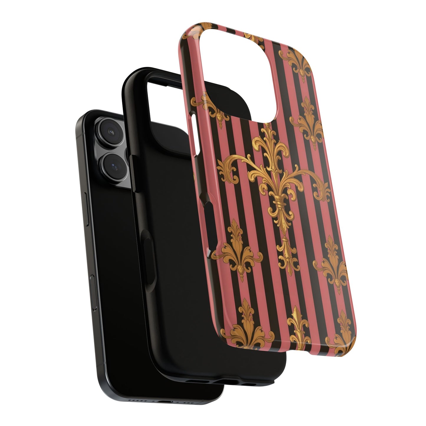Elegant Floral Motif Phone Case - Tough Cases with Vintage Design - Mauve Striped Gold Damask
