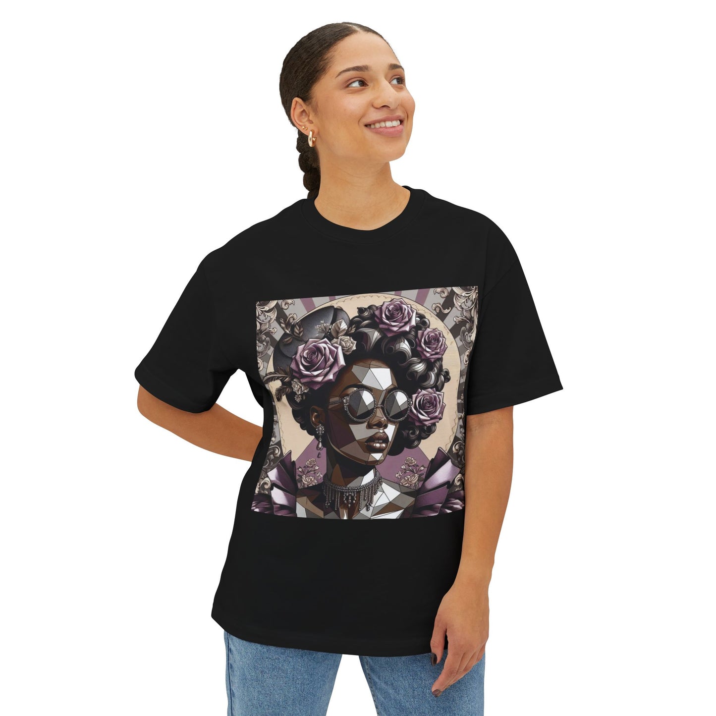 Stylish Graphic Tee with Floral Artwork, Oversized Cotton T-Shirt for Casual Wear, Gift for Art Lovers, Summer Fashion - Lilac Baroque Lady