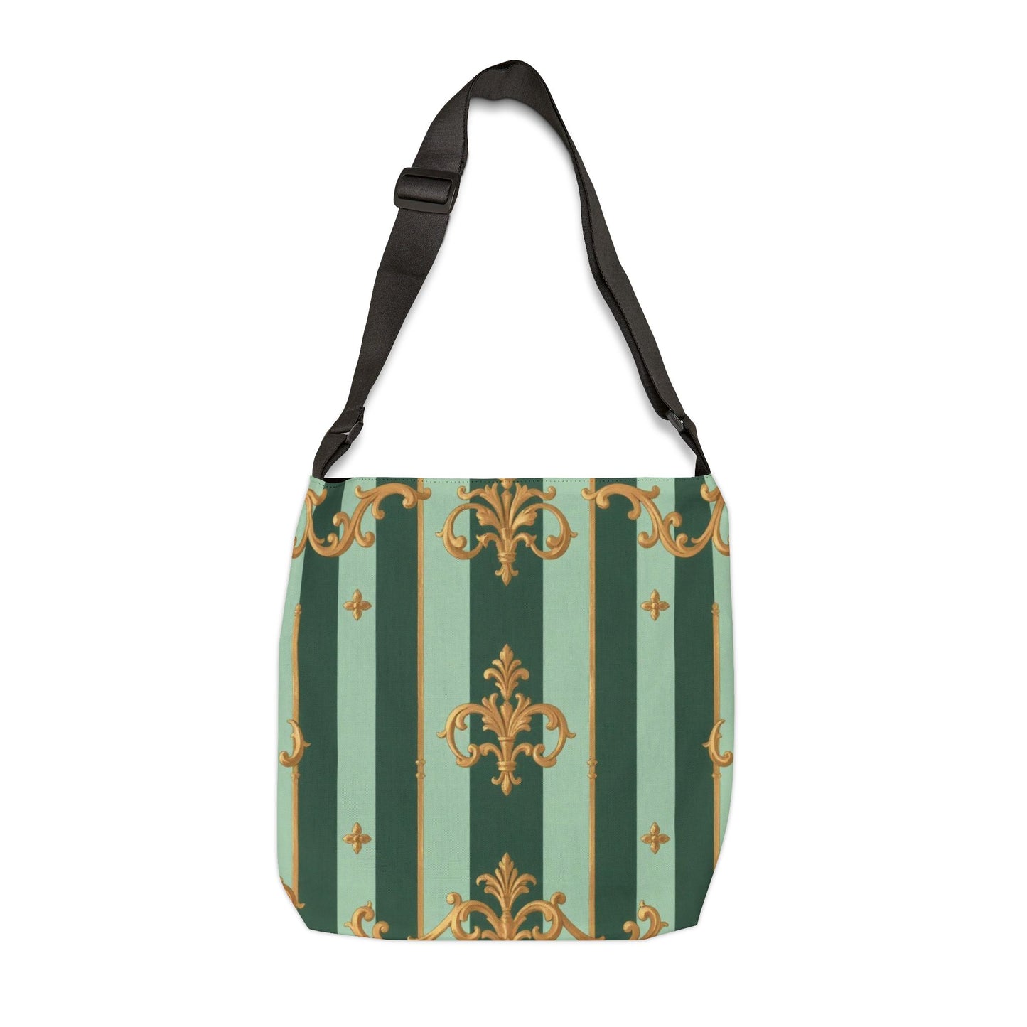 Elegant Floral Adjustable Tote Bag, Stylish Eco-Friendly Purse, Versatile Carry-All for Daily Use - Mint Green & Teal Striped Gold Baroque