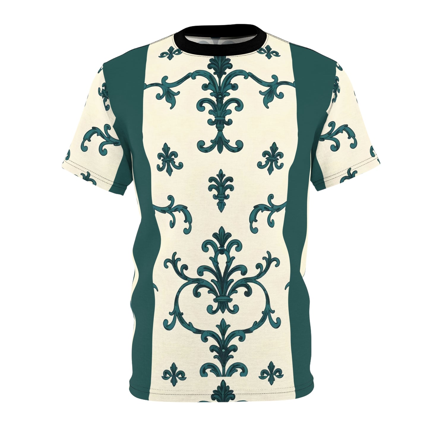 Unisex Cut & Sew Tee (AOP) - Teal Striped Rococo