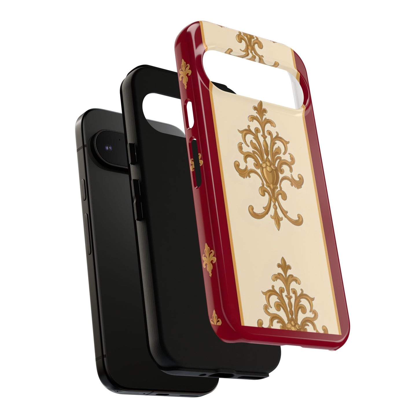 Elegant Floral Motif Phone Case - Tough Cases with Vintage Design - Dusk Red Striped Gold Damask