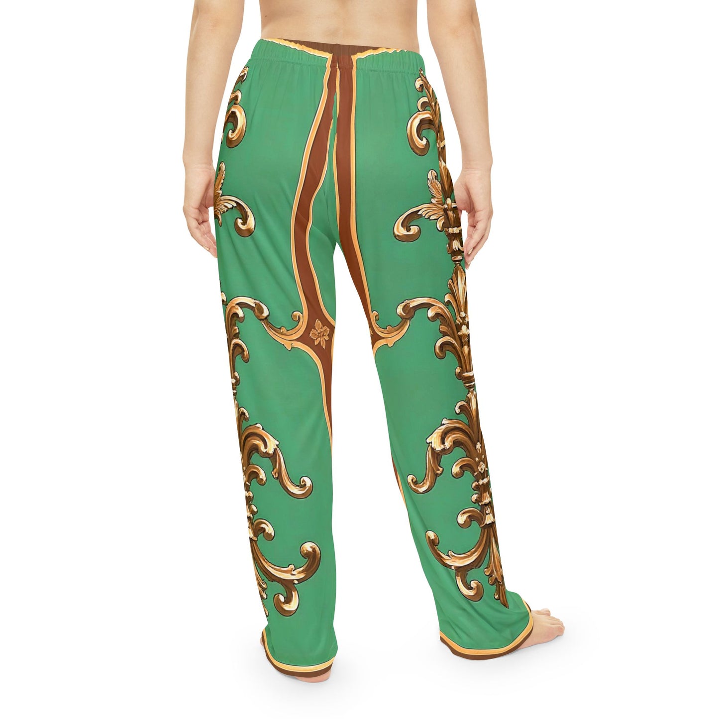 Elegant Green Floral Women's Pajama Pants - Stylish Comfort for Relaxation - Rust & Green Striped Baroque