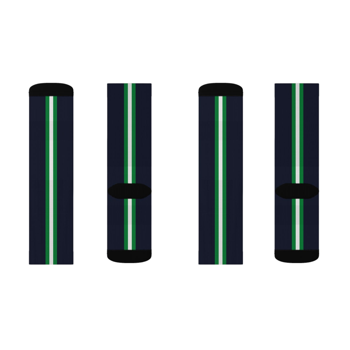 Lunar Midnight & Green-White Striped Customizable Sublimation Socks | Stylish, Fun Gift for Sports Lovers, Unique Sock Gift, Everyday Wear