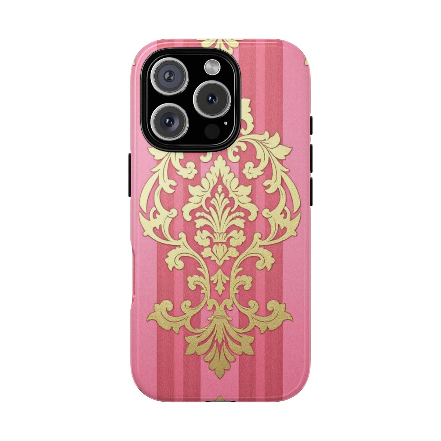 Elegant Floral Motif Phone Case - Tough Cases with Vintage Design - Pink Striped Damask