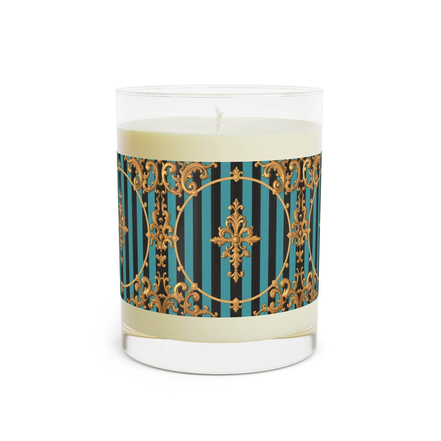 Luxurious Turquoise & Black Striped Gold Baroque Scented Candle - Elegant Home Decor, Aromatherapy Candle, Gift for Her, Decorative Candle
