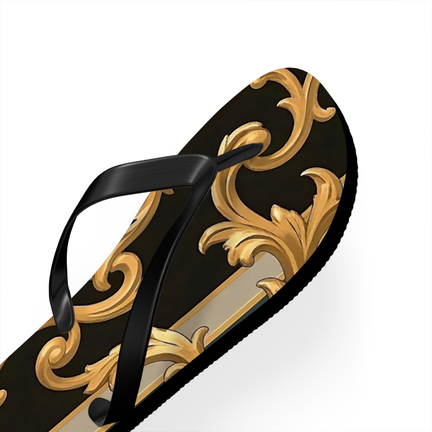 Stylish Flip Flops with Elegant Gold Design, Beachwear, Summer Sandals, Vacation Footwear, Poolside Essentials - Blue & Black Striped Rococo