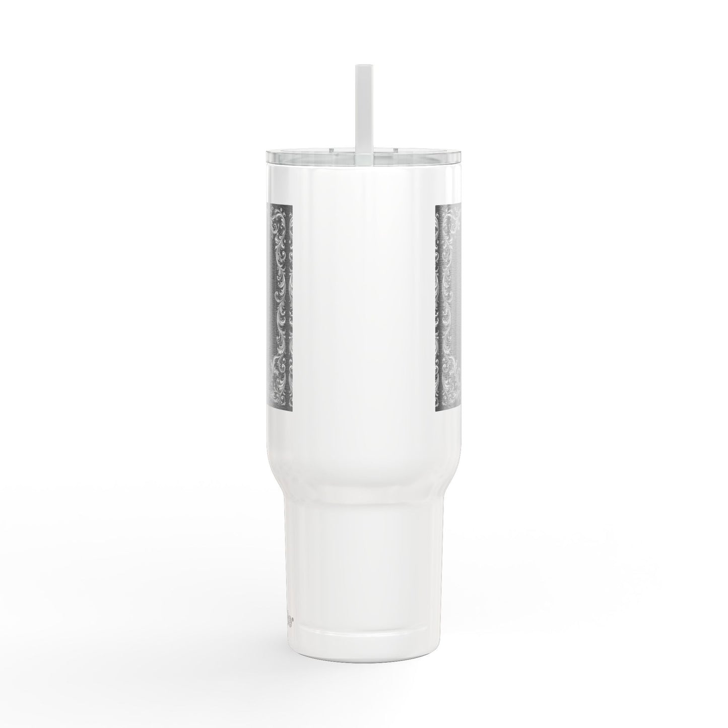 Engraved Baroque 40oz Insulated Tumbler — Vintage Filigree Design with Lid & Straw