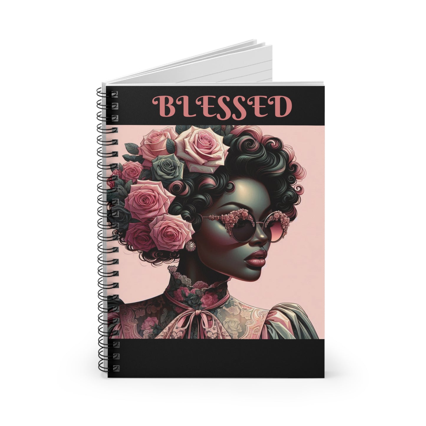 Stylish Spiral Notebook - Blessed Chic Matte Teal Lady Design, Journaling, Sketching, Gifts for Her, Inspirational Stationery, Art Supplies