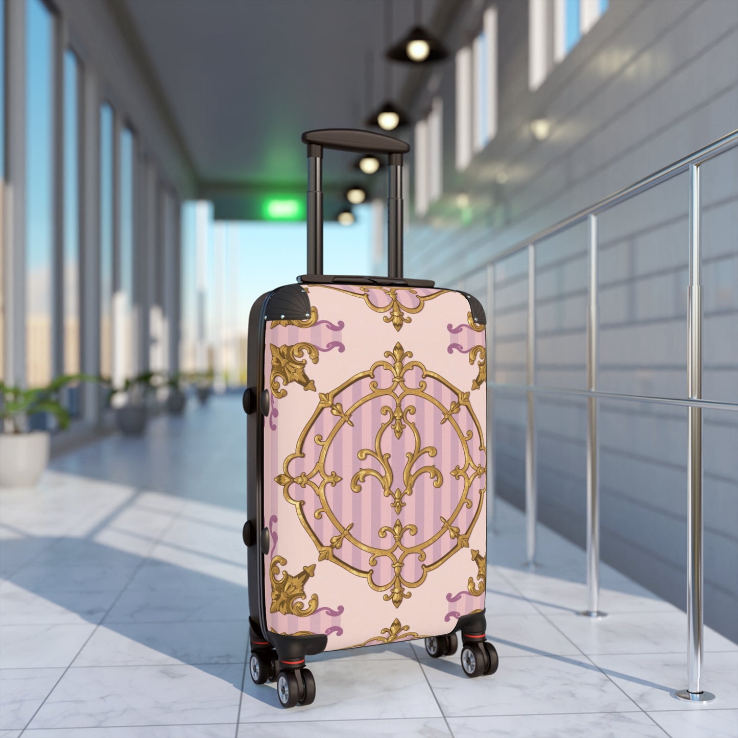 Elegant Lavender & Alabaster Striped Gold Baroque Suitcase for Travel, Stylish Luggage, Personalized Gift, Vacation Essential, Unique Design Suitcases