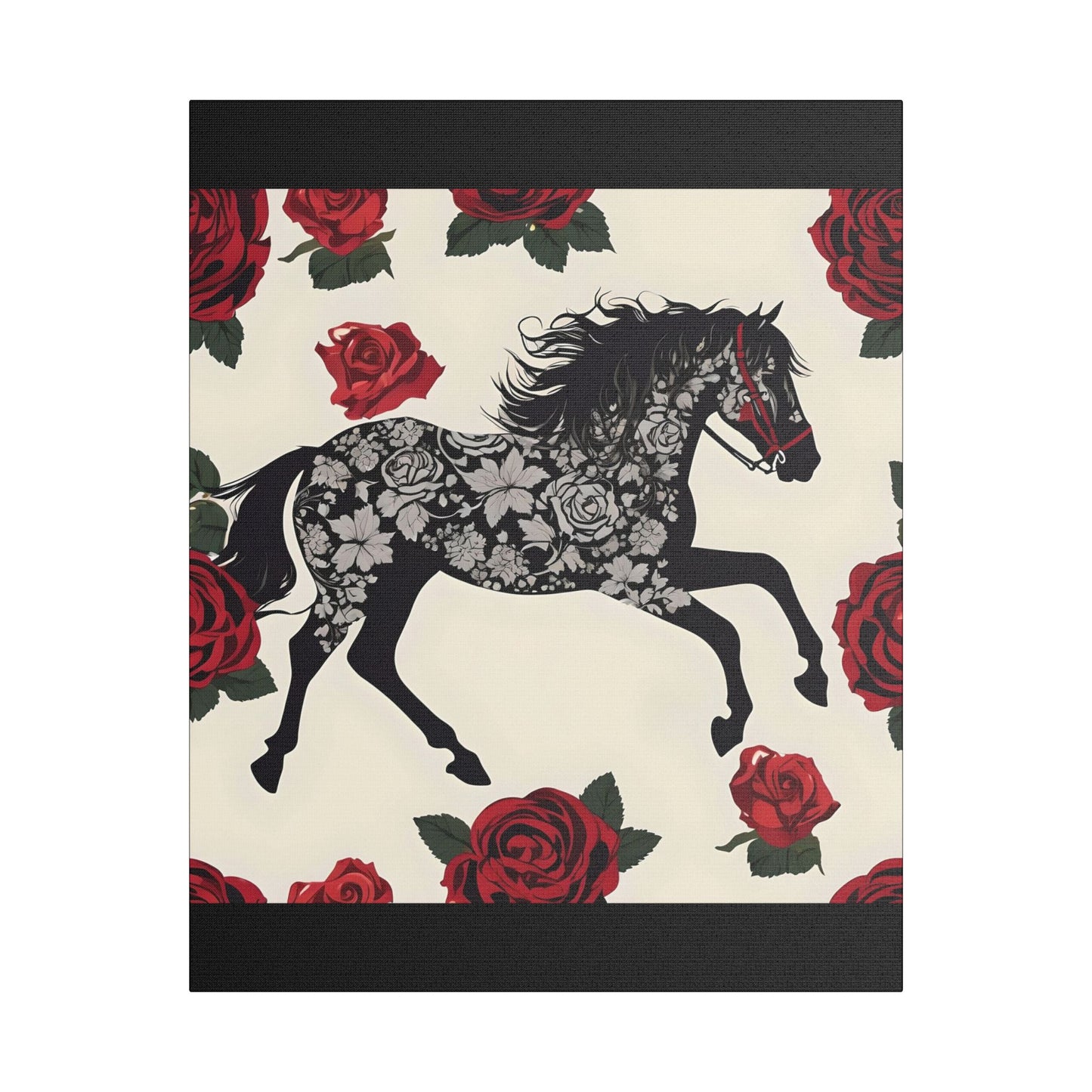 Art Print Canvas, Wall Decor, Satin Stretched Canvas, Equestrian Art, Office Decor, Home Decor - Horse & Roses