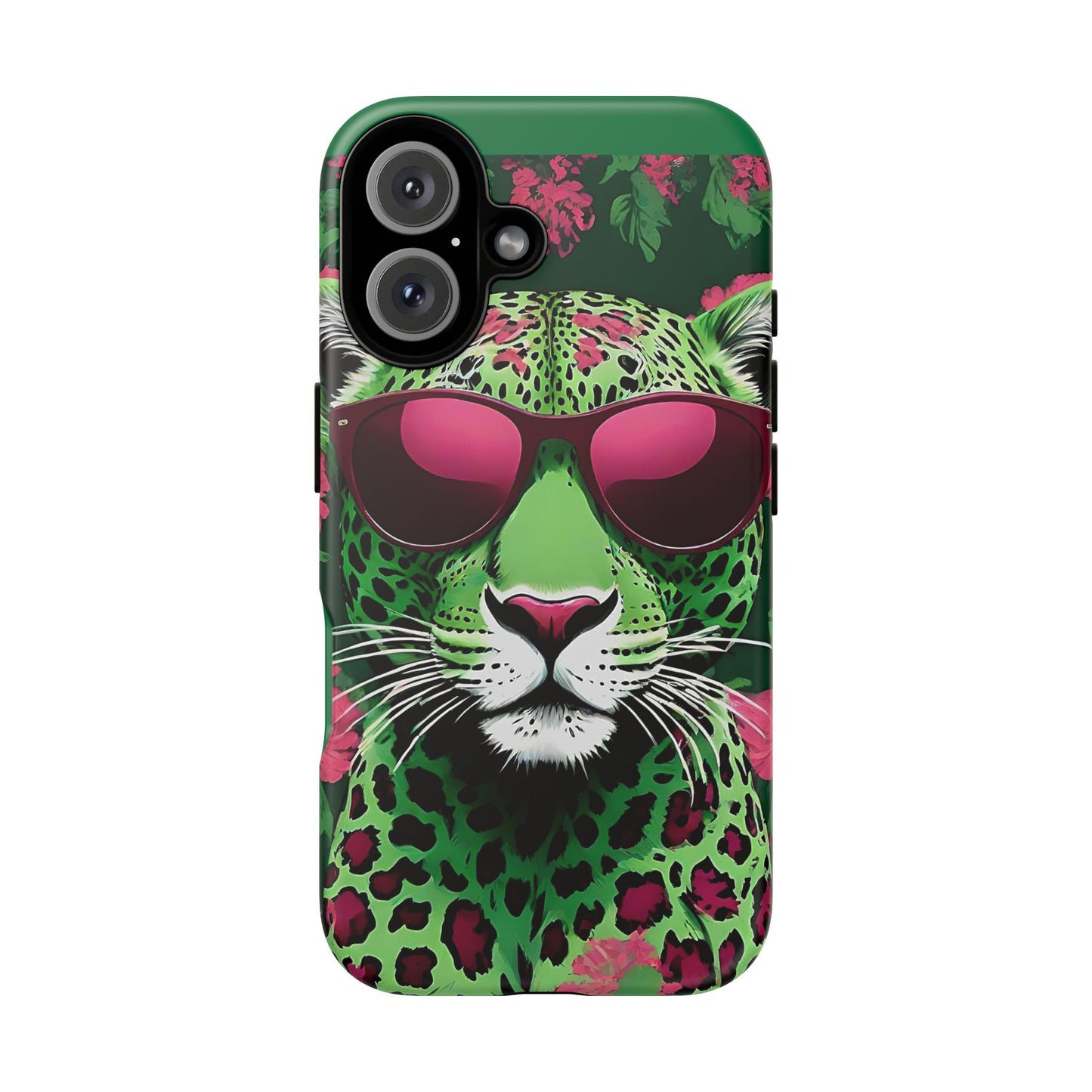 Phone Case - Lime Green & Burgundy Leopard In Sunglasses Design
