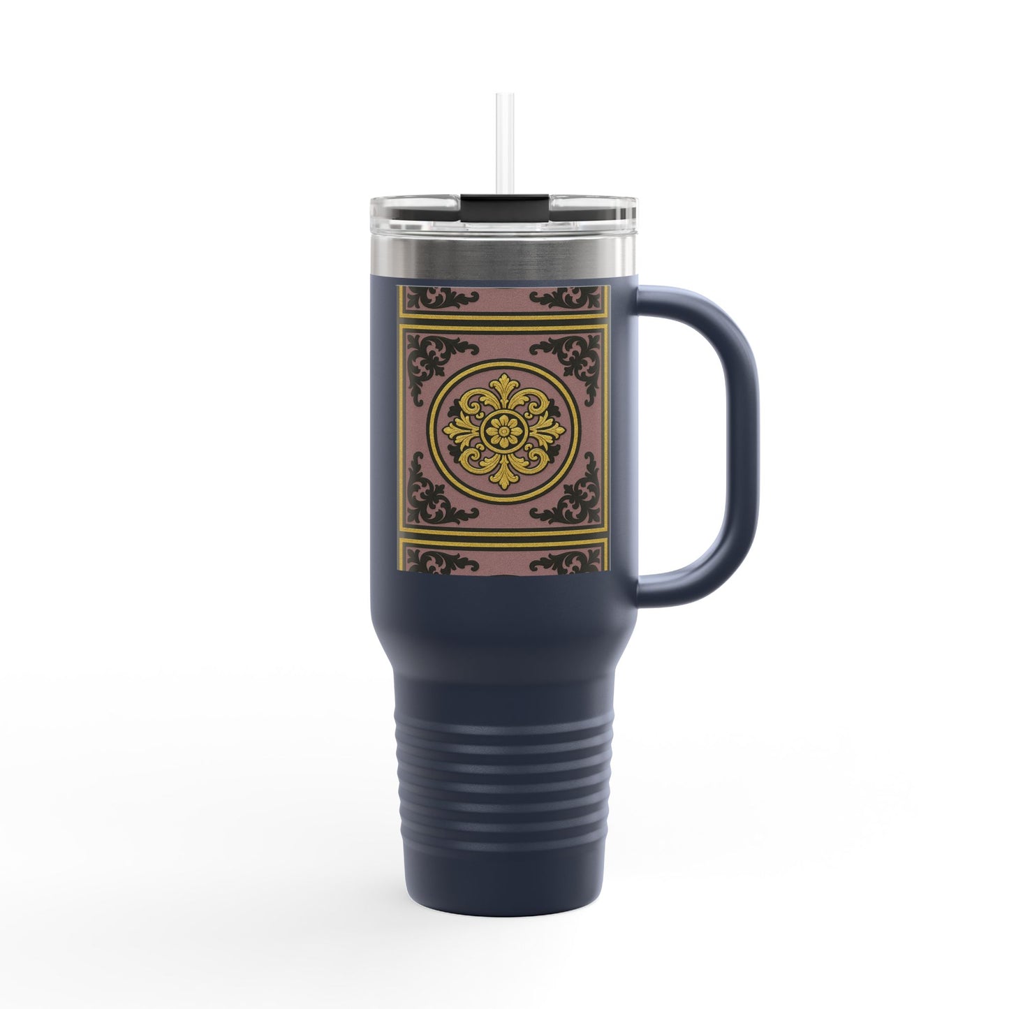Gilded Mauve With Gold-Black Baroque Stylish Insulated Travel Mug | 40oz Coffee Cup for On-the-Go | Perfect Gift for Coffee Lovers, Road Trips