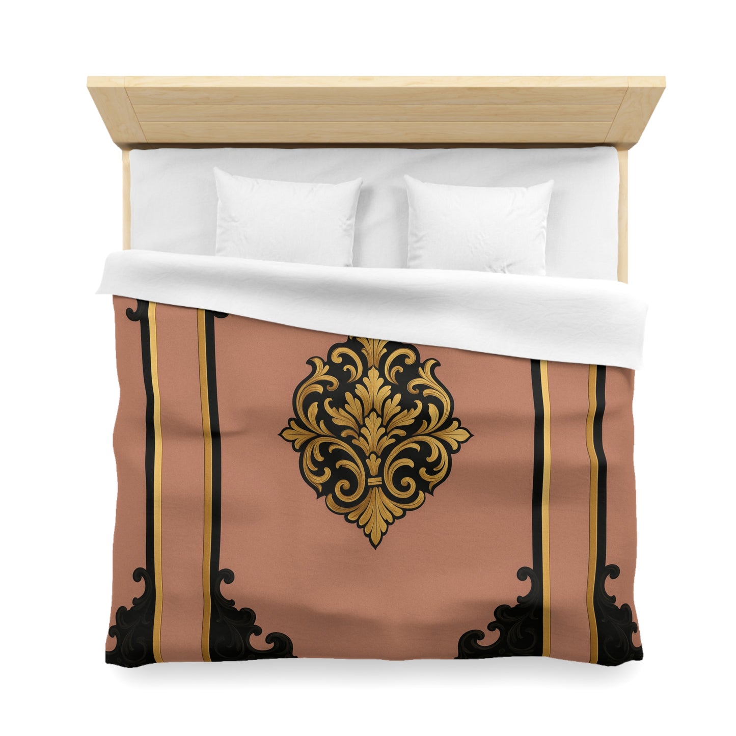 Mauve & Black-Gold Elegant Baroque Microfiber Duvet Cover - Chic Bedroom Decor, Luxurious Bedding, Home Makeover, Gift for Her, Elegant Style