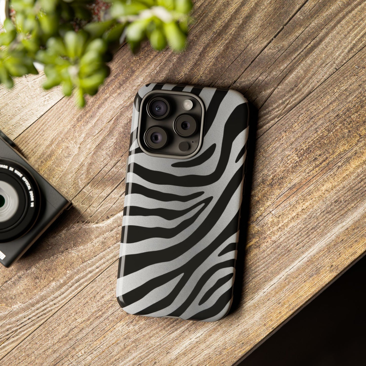 Zebra Print Tough Phone Case - Silver