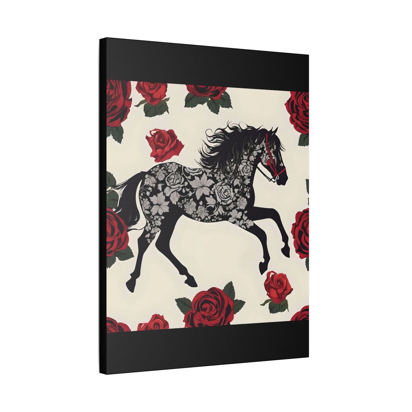 Art Print Canvas, Wall Decor, Satin Stretched Canvas, Equestrian Art, Office Decor, Home Decor - Horse & Roses