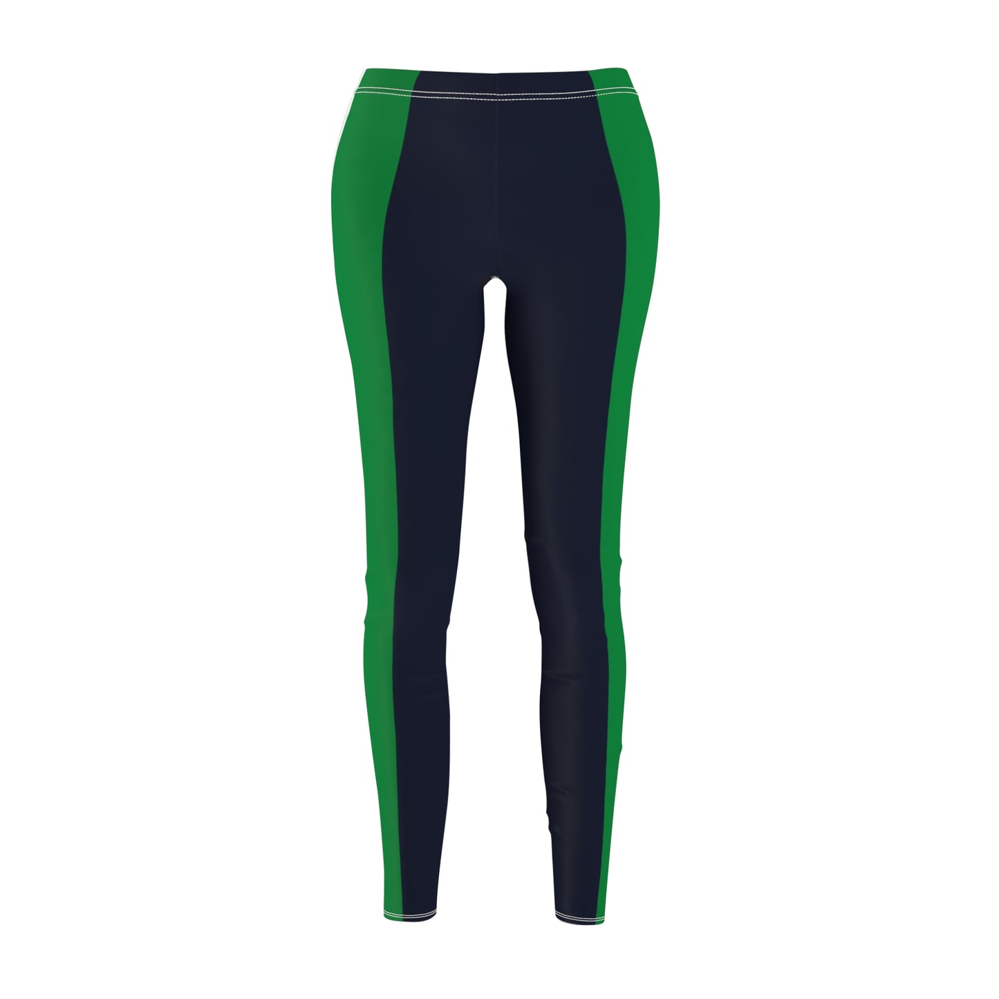 Lunar Midnight & Green-White Striped Stylish Women's Active Leggings - Perfect for Yoga, Fitness, Casual Wear, Sports, or Lounging