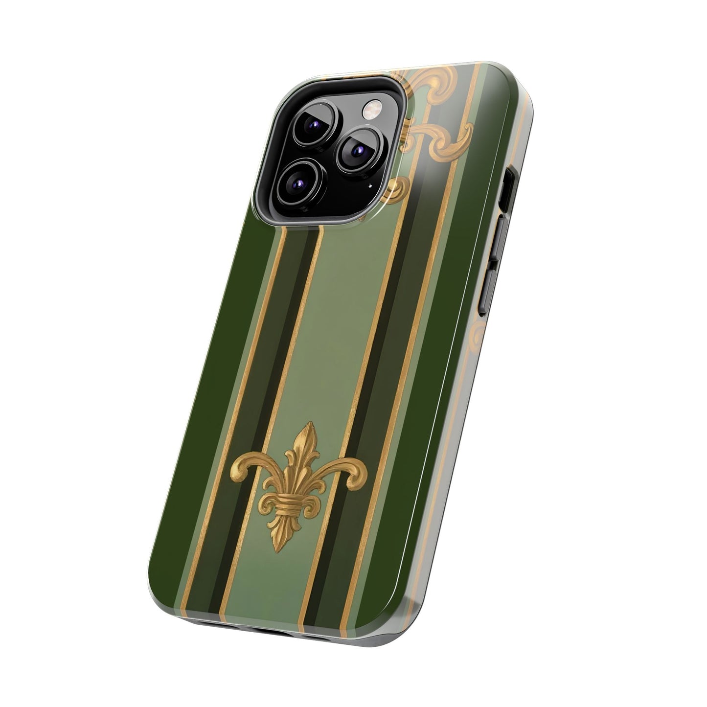 Elegant Tough Phone Cases - Baroque Design, Durable Cell Phone Covers, Unique Gifts for Her, Holiday Gifts - Green Striped Gold Baroque
