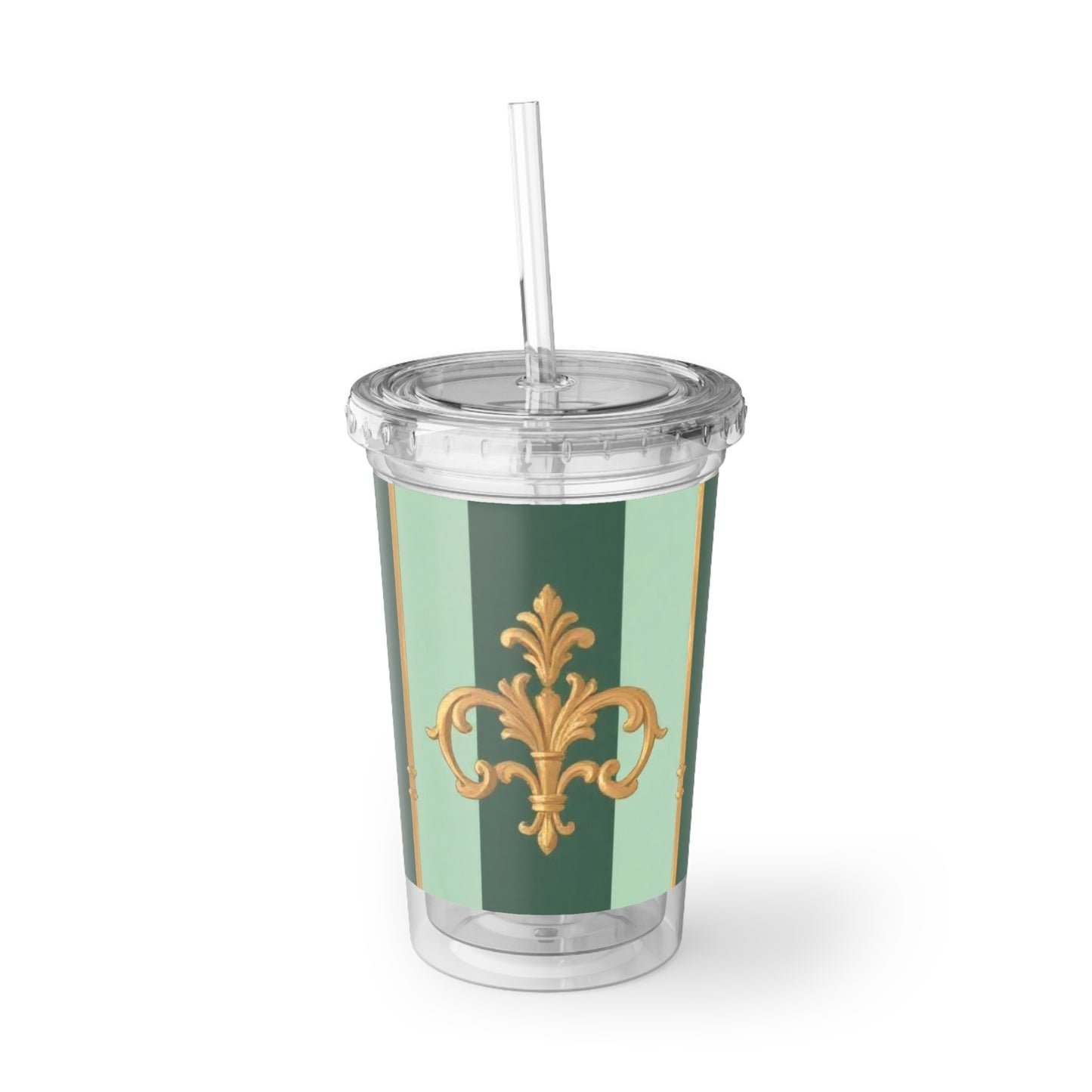 Elegant Acrylic Tumbler, Suave Cup for Home Decor, Travel Mug, Perfect Gift for Birthdays, Weddings - Mint Green & Teal Striped Gold Baroque